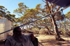 Crossing the Nullarbor at the 222km Peg Rest area west of Yalata