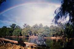 Finchy at 754km mark while living on a vintage boat on the Murray River 1995