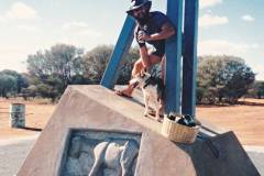 Having a goat of a time. Tara and Finchy and a basket of puppies at the Tropic of Capricorn in 1988