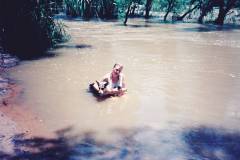 Does get hot in the NT. Miss Linda with Tara and puppy in the Katherine River in the Northern Territory in 1988
