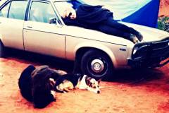 Tara Dog Finchy and Miss Linda camped at Carnarvon WA in 1990