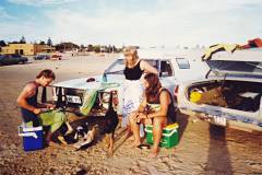 Tara Dog feeding one of her puppies on the beach in Adelaide in 1989