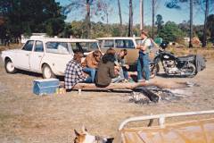 Tara Dog travellng with Finchy (first from left) in South West Western Australia in 1987