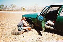 Changing a flat tyre 200km east of Fitzroy Crossing in 1988