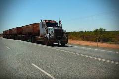 A four trailer roadtrain in Outback Australia in 2019