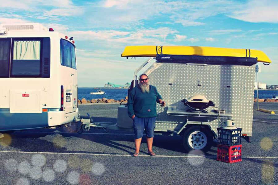 Finchy Baby Q Weber cooking on the road