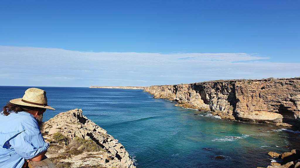 Finchy checking out the Head of the Bight on the Nullarbor