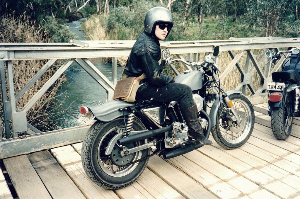 Linda on her Harley Davidson at Mt Bold SA in 1994